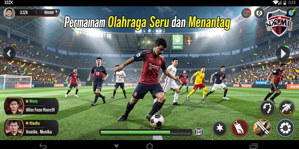 Tangkapan layar gameplay <strong>33ZK</strong> menampilkan aksi seru di lapangan olahraga.