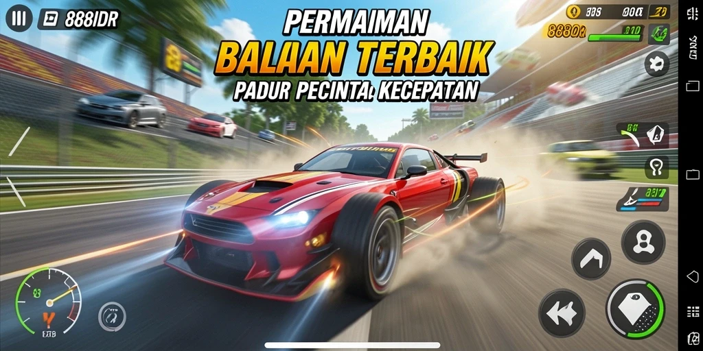 Screenshot gameplay menampilkan balapan seru di lintasan yang menantang.