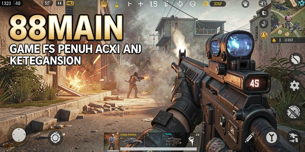 Screenshot gameplay 88MAIN yang menunjukkan aksi menembak yang seru.