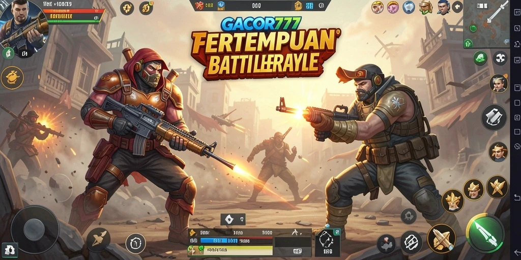 Tampilan gameplay seru di GACOR777 yang menunjukkan aksi Battle Royale.