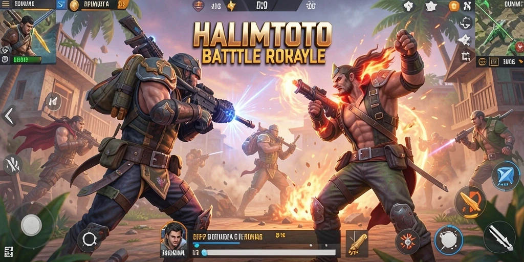 Gameplay seru dan menegangkan di HALIMTOTO saat bertarung di arena.