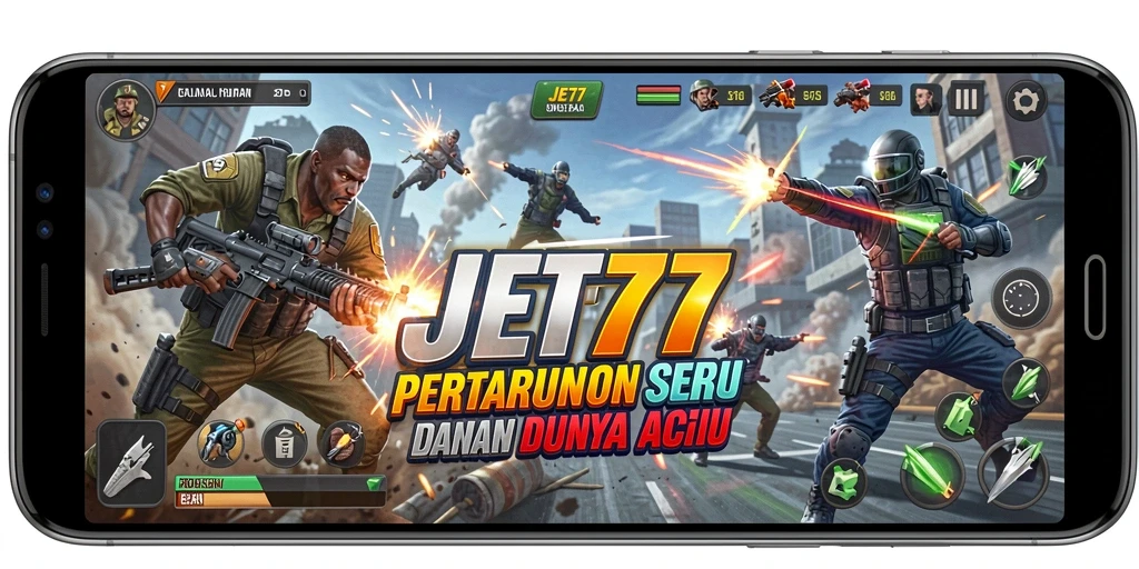 Tampilan gameplay seru dari JET77 saat pertempuran berlangsung.