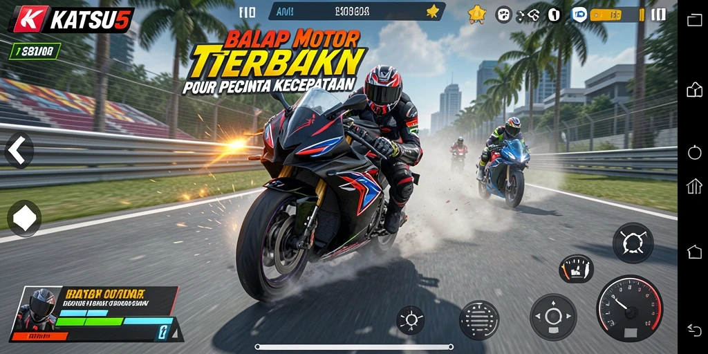 Tampilan gameplay balap motor yang mendebarkan di KATSU5.