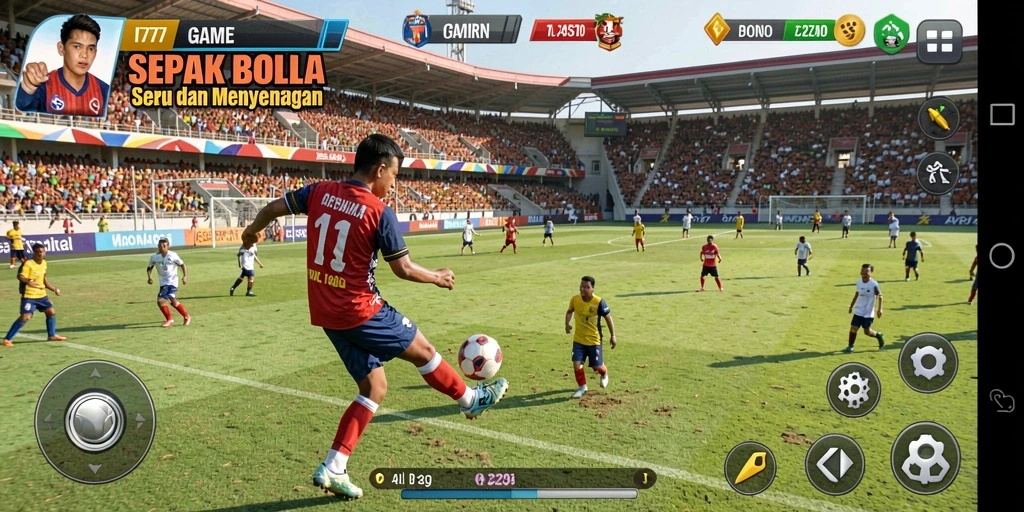 Screenshot menunjukkan pertandingan sepak bola yang intens dalam L777.