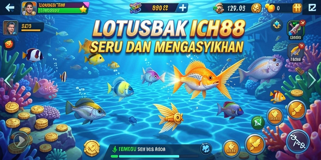 Screenshot gameplay LOTUSBET88 menampilkan aksi menembak ikan yang seru.