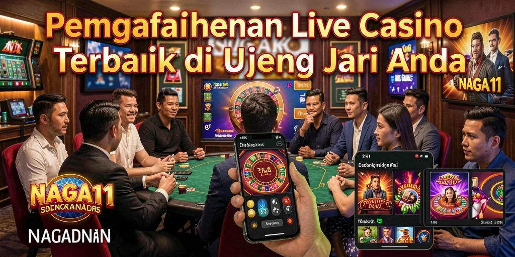 Tampilan gameplay NAGA11 dengan dealer langsung dan suasana kasino.