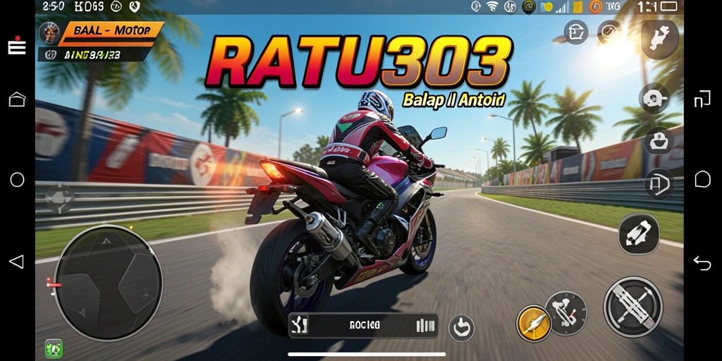 Screenshot gameplay RATU303 menampilkan aksi balap motor yang mendebarkan.