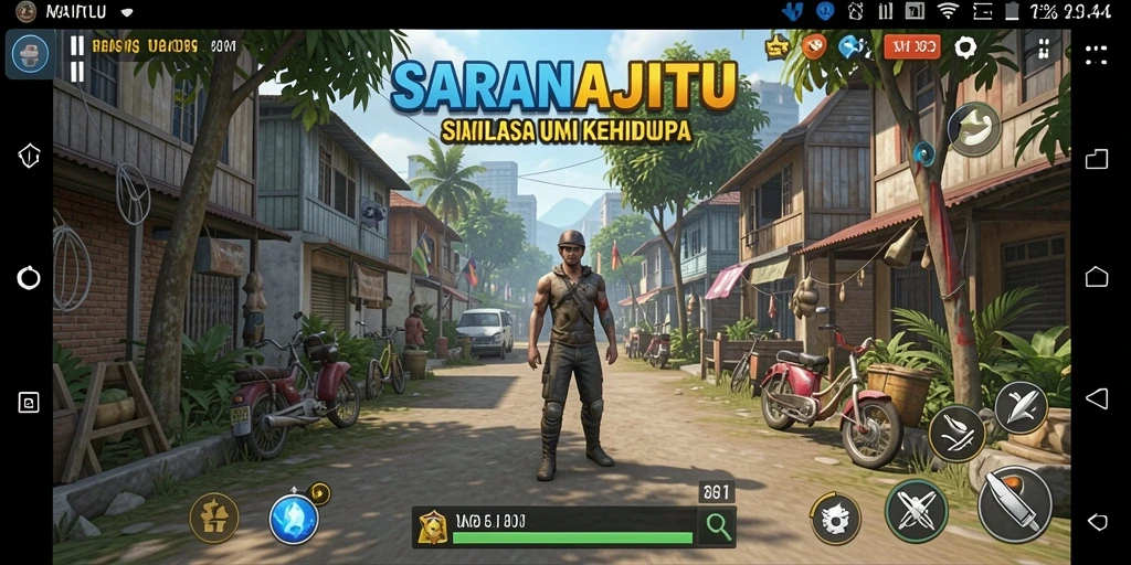 Tangkapan layar utama SARANAJITU menampilkan gameplay simulasi yang menarik.