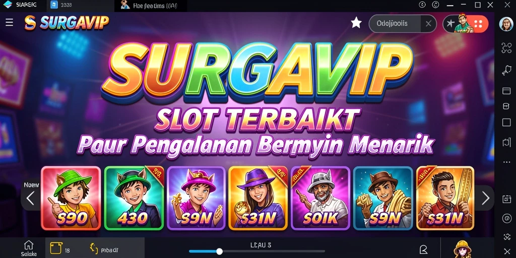 Screenshot gameplay SURGAVIP menampilkan gulungan yang berputar dengan warna-warni cerah.